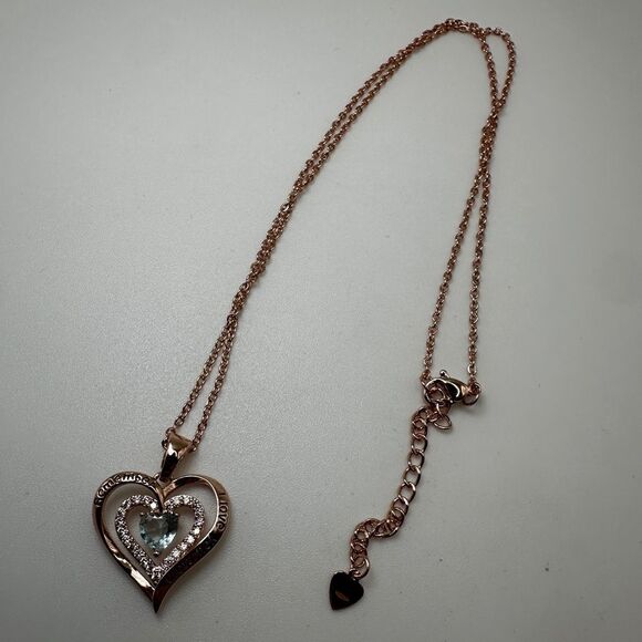 NIB Redbee 18kt GP, Rose gold over s925, "Aquamarine" CZ in heart necklace! - Picture 14 of 14